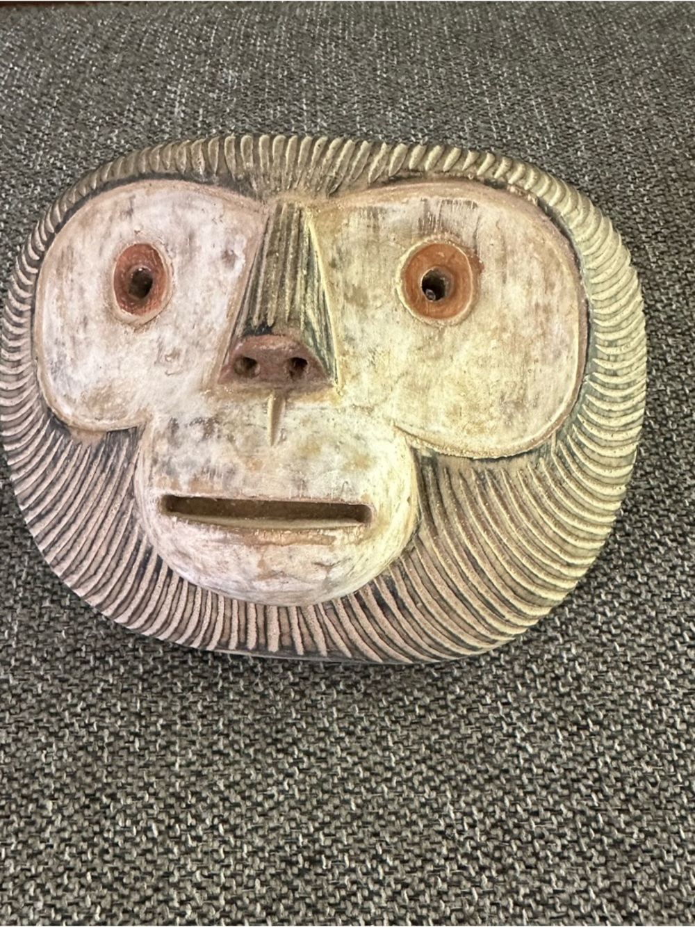 Handcrafted Monkey Wall Art Mask in Brown and Cream